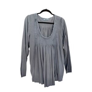 CP Shades Wool Blend Blouse Gray Long Sleeve Tunic Top Pleated‎ Neckline Size M